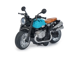 Modelo De Motocicleta A Escala 1:12 Con Luces Y Música, Tracción Trasera, Llantas De Aleación, Color Azul Y Negro.