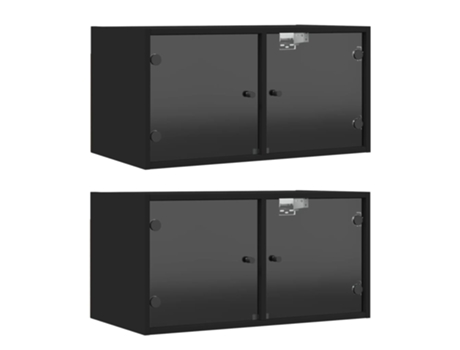 Conjunto 2 Mueble pared VIDAXL con puertas de vidrio negro (68.5 x 37 x 35 cm)