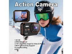 (negro 32g) Cámara De Acción Portátil 4k 170° Gran Angular Ip68 Impermeable Wifi Eis Larga Duración