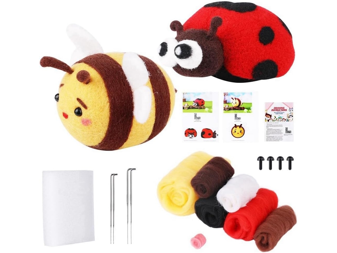 Kit De Fieltro De Lana Con Aguja (abeja), Con Instrucciones Y Tapete De Fieltro De Espuma.