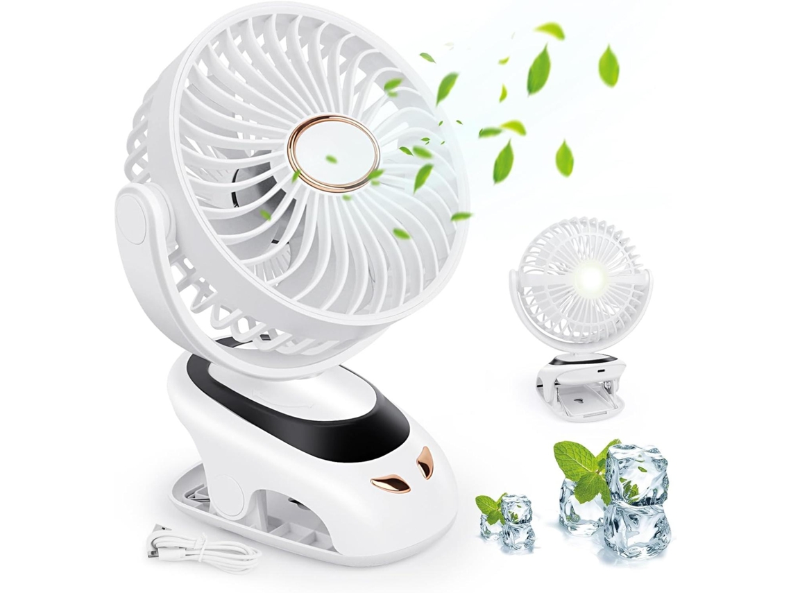 Ventilador Portátil Silencioso (blanco) - Recargable Por Usb - Pantalla Led - Luz Nocturna - 5 Velocidades - Rotación De 90°