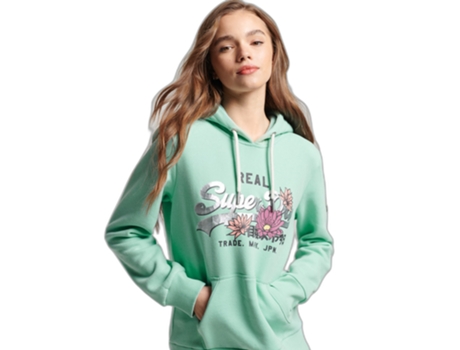 Sudadera con Capucha Vintage de Mujer SUPERDRY Logo Narrative Verde (2XS)