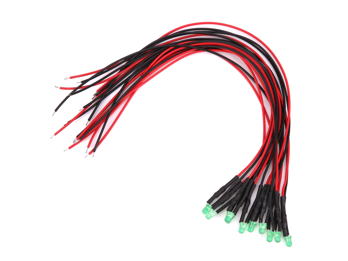 2026as-100 Piezas Led Pre Cableado Diodo Emisor De Luz 12v Cabeza Redonda 3mm 20cm Brillo Alto Verde Luz Esmeralda