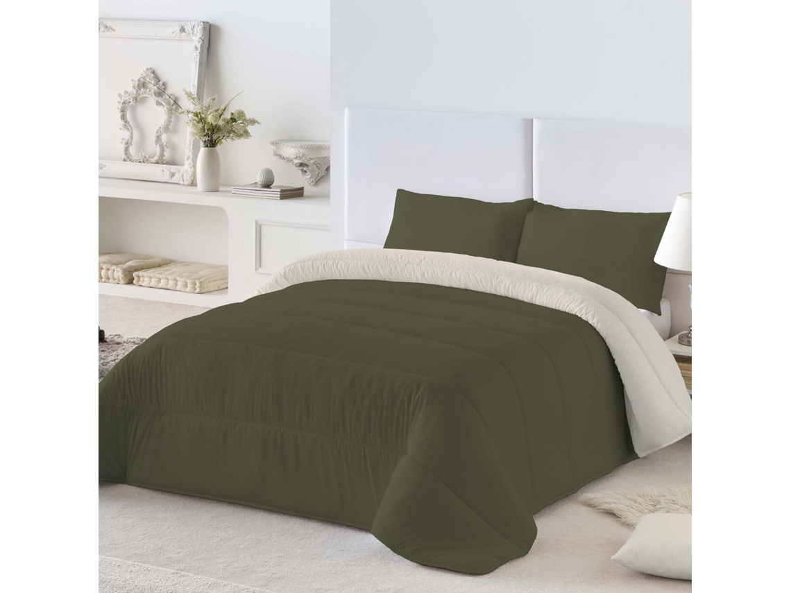 Edredon Nordico Reversible Bicolor Verde 75/vainilla Cama 90/105