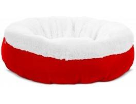 Cama Redonda para Perros y Gatos GAUTY Tela Impermeable y pelo (Blanco y Rojo - 57 cm)