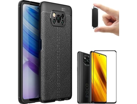 Kit Funda, Protector y Soporte para Xiaomi Poco X3 NFC PHONESHIELD BD-LC&9D&MH-XM-POCOX3NFC Negro