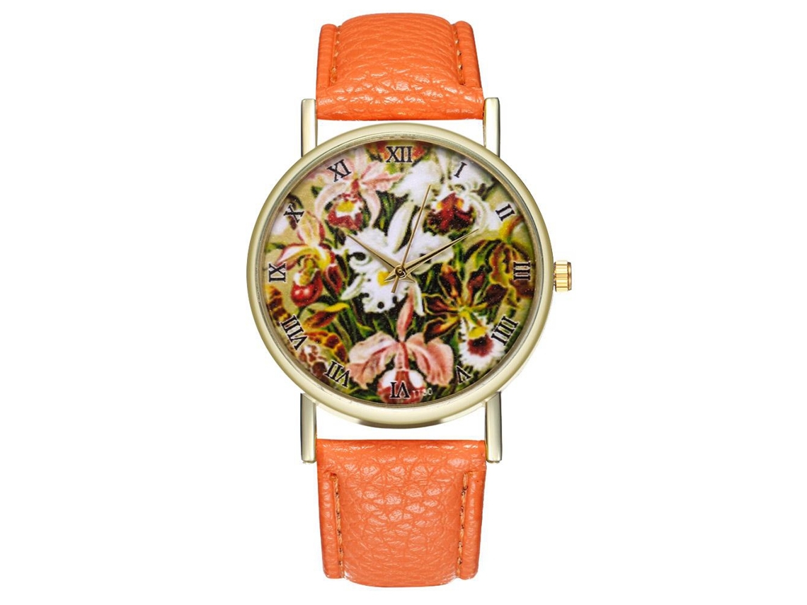 Reloj De Pulsera Analógico De Cuarzo Para Hombre Con Correa De Pu De Moda (naranja)
