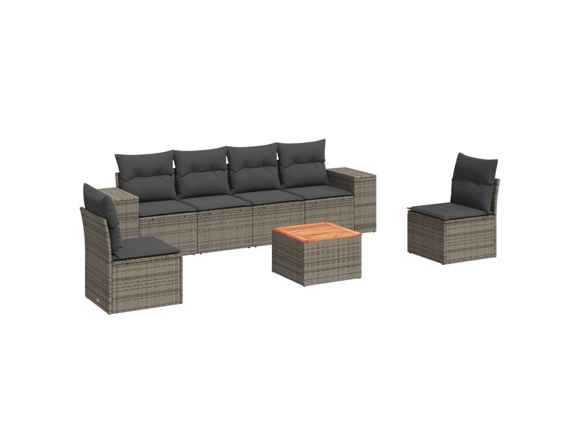 Conjunto de 7 sofás de jardín con cojines de mimbre y patas grises, MAISON EXCLUSIVE (7 piezas)
