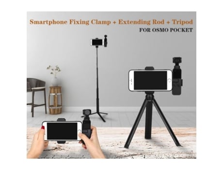 Abrazadera de soporte de fijación para teléfono inteligente, trípode de varilla extensible para DJI OSMO POCKET, soporte para teléfono móvil + tríp...