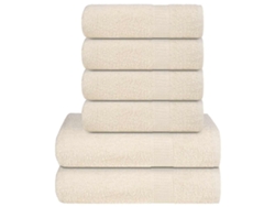 Juego De Toallas 6 Piezas 100 Algodón Crema 360 Gsm Wsd600402