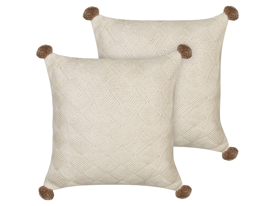 Juego de cojines trenzados BELIANI Oberonia de Algodón Beige 45x45x15