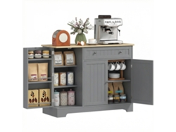 Aparador De Cocina Con 3 Estantes, Puerta Y Cajón Ajustables, Gris, 105x40x83