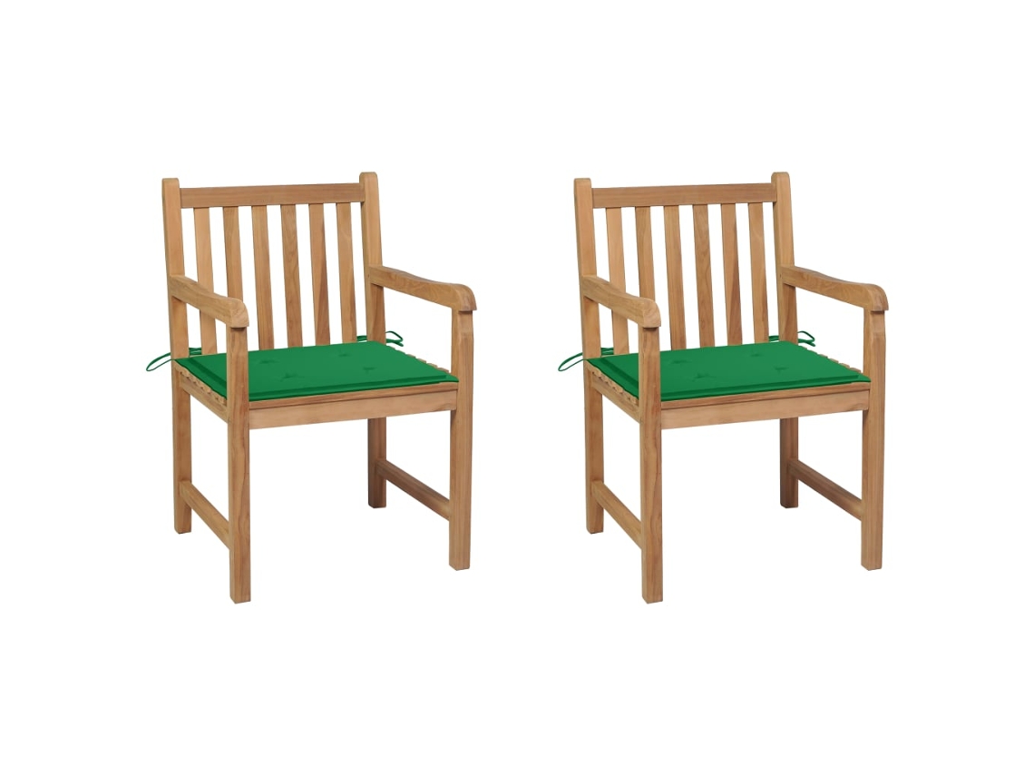 Sillas de jardín con cojines verdes, 2 piezas, teca maciza, DKD HOME DECOR
