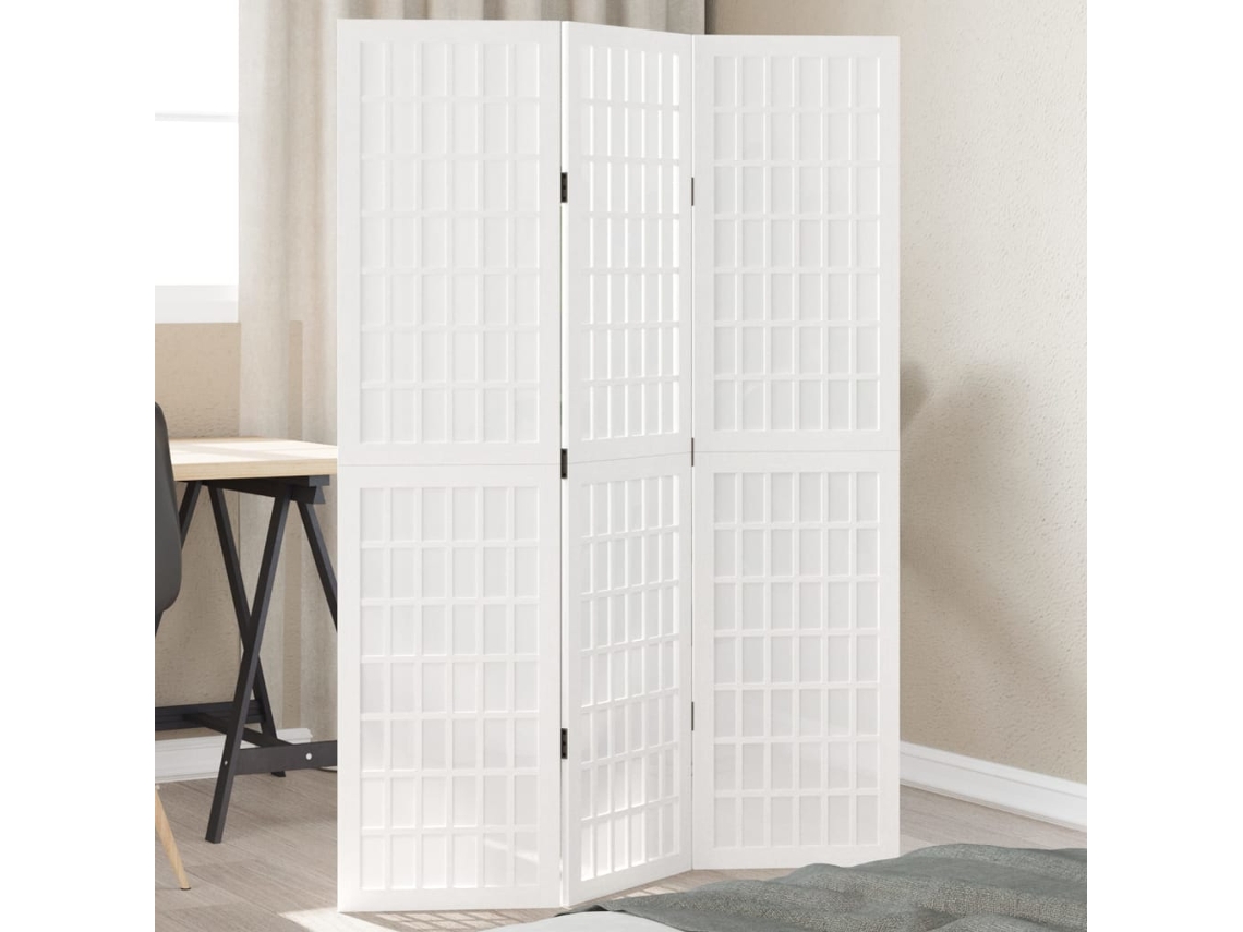 Separador de ambientes | Biombo de privacidad con 3 paneles, madera maciza de paulownia blanca.