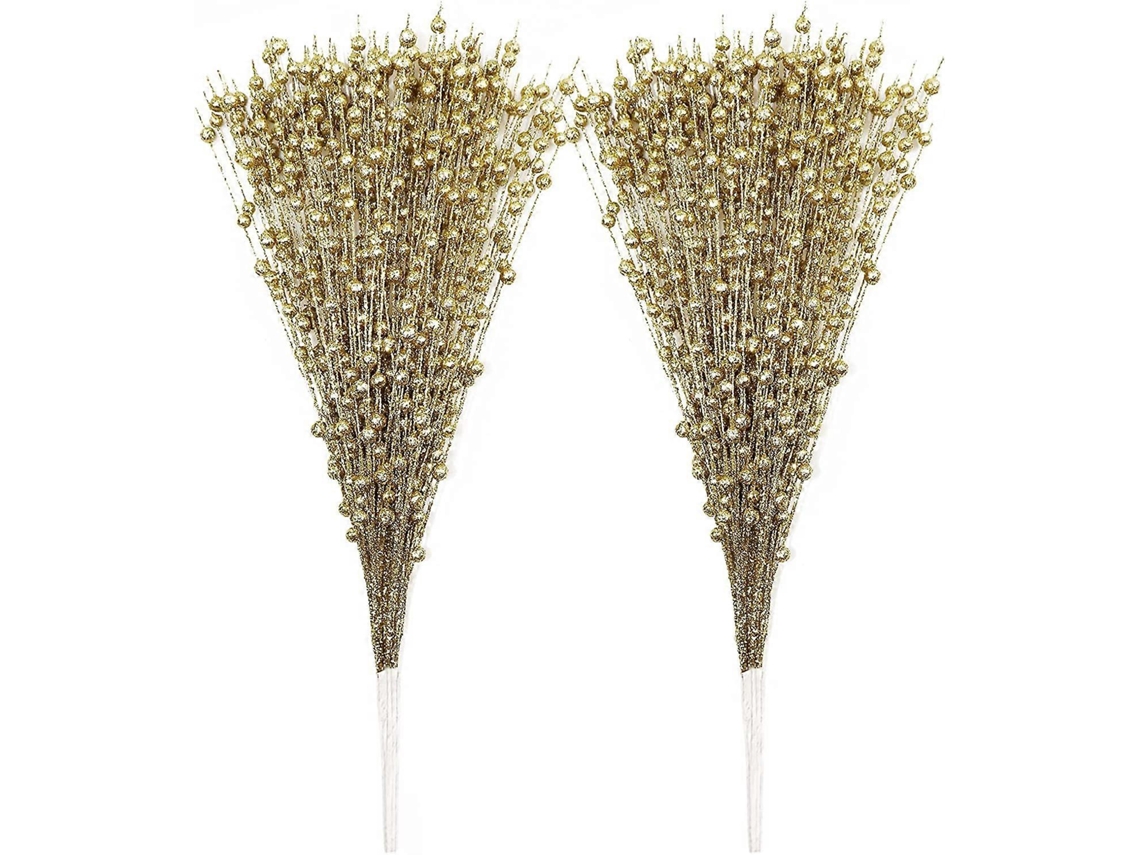 Rebe-10 Ramas De Frutos Artificiales Con Purpurina Dorada 15.7in Para Decoración Navideña