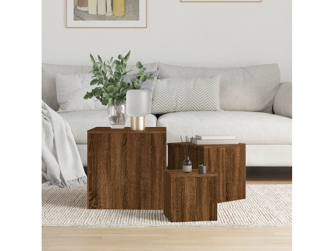 Mesas auxiliares  Mesa auxiliar  Mesa auxiliar de 3 piezas, derivados de madera, color roble marrón, Wsd561154, Lovely Home