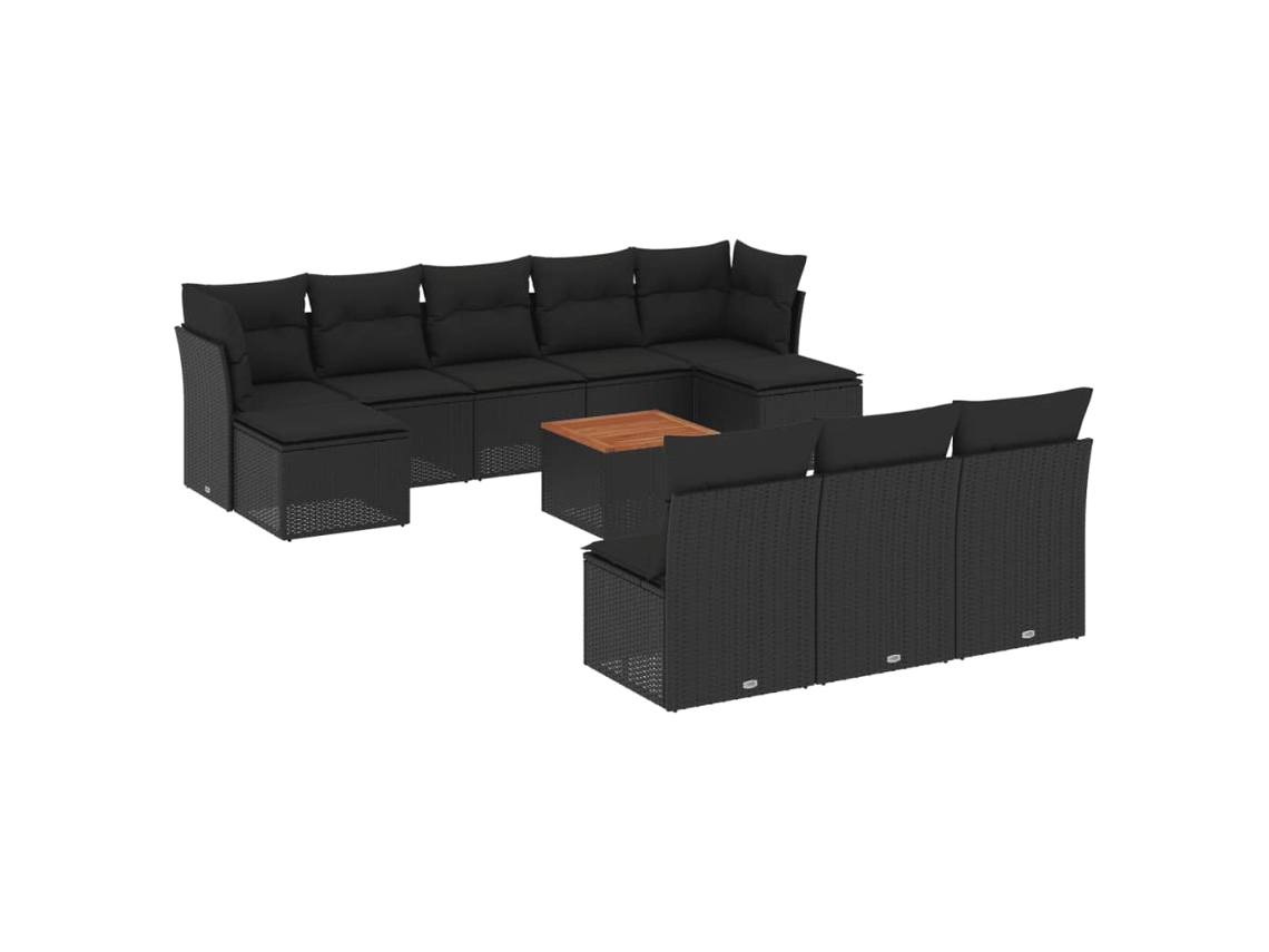 Conjunto de 11 sofás de jardín con cojines de mimbre, color negro, EXCLUSIVO DE LA CASA