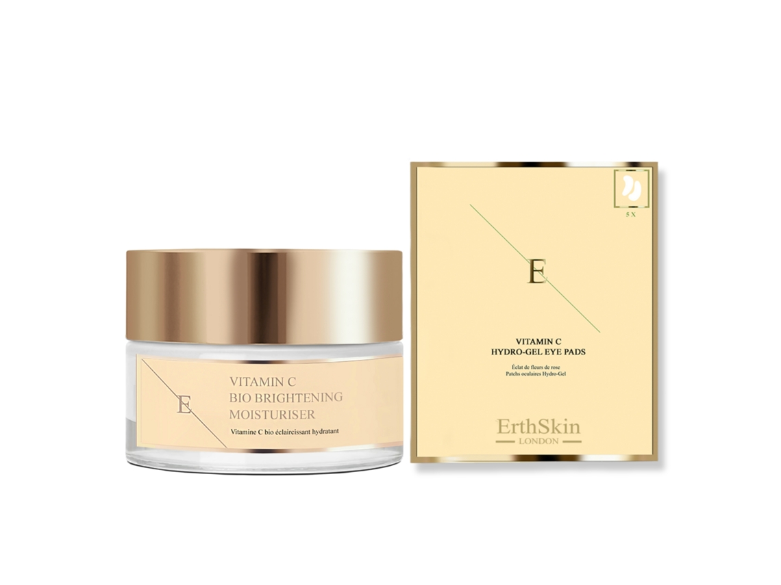 Hidratante Bio Iluminador con Vitamina C 50 ml 5 Parches de Hidrogel para Ojos con Vitamina C Erth Skin London