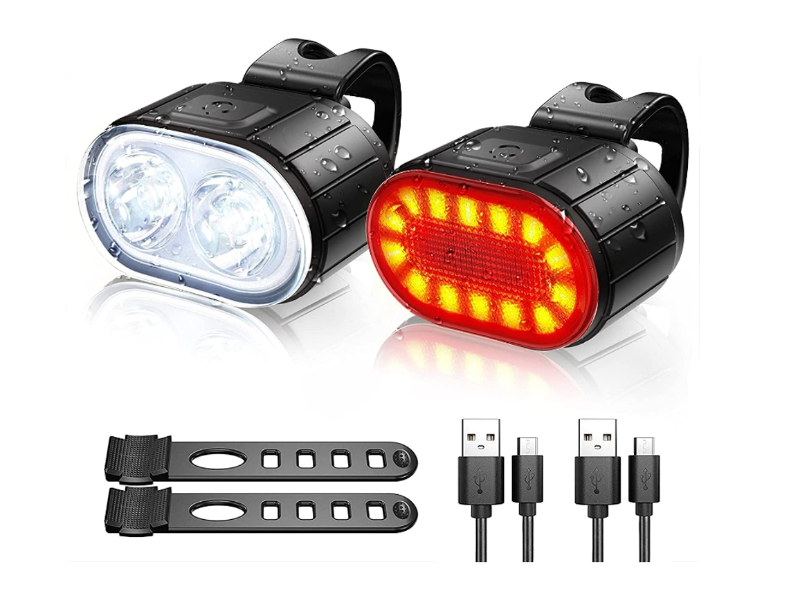 Juego Luces Bicicleta Frente/trasera Usb Negro