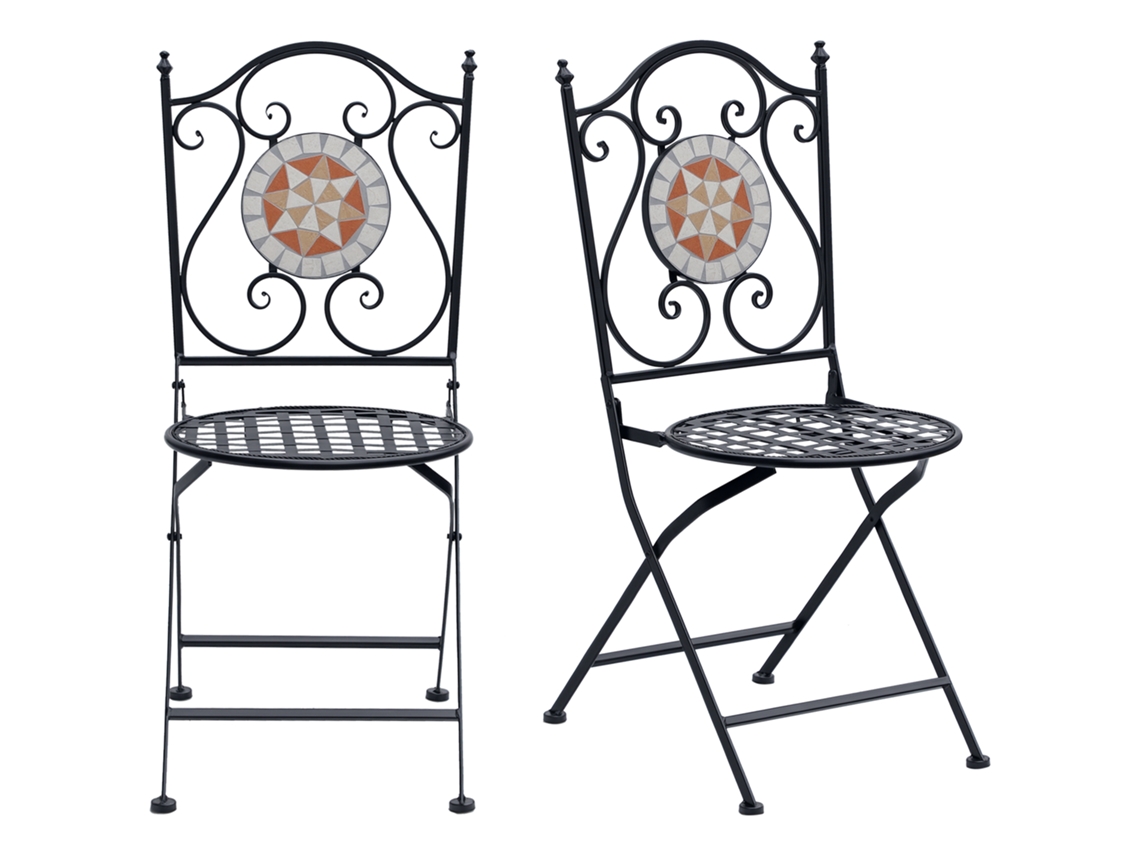 Conjunto 2 Cadeiras Bistrô Dobráveis Mosaico Metal 50x40x94,5cm Varanda Preto