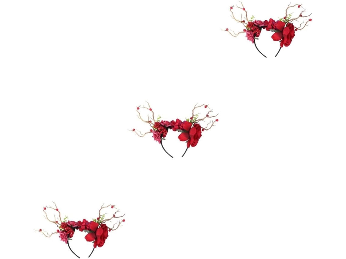 3pièces Antler Headband Avec Exagérées Rouge Pour Saint-valentin Accessoire De Cabello Berry