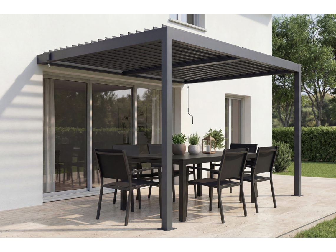 Pérgola Bioclimática Piana 3x2m con Cubierta de Aluminio Gris.