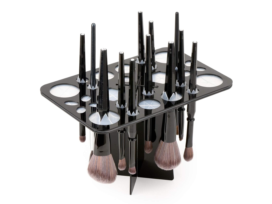Porta brochas de maquillaje, herramienta profesional para maquilladores, diseño ideal para viajes y materiales de calidad, soporte plegable para brochas de maquillaje.