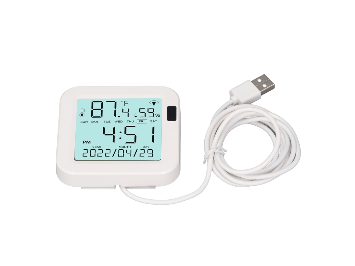Medidor De Temperatura Y Humedad Con Pantalla Lcd Iluminada, Sensor Inteligente, 0-60℃, 0-99% Hr, 5v 1a
