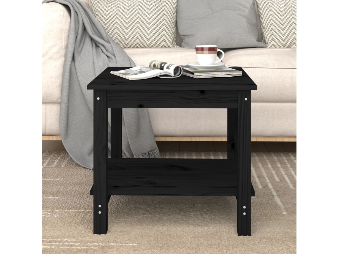 Mesa de Centro de Apoyo 50X50X45 Cm Madera de Pino Maciza Negro