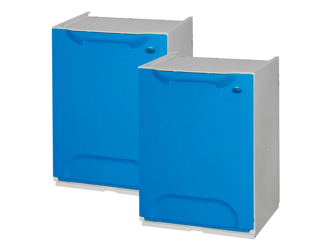 Set de 2 papeleras de reciclaje en polipropileno azul, con depósito 20L WELLHOME