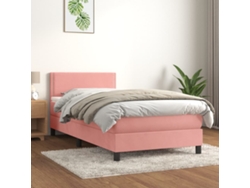 Cama Box Spring Con Colchón Terciopelo Rosa 100x200 Cm