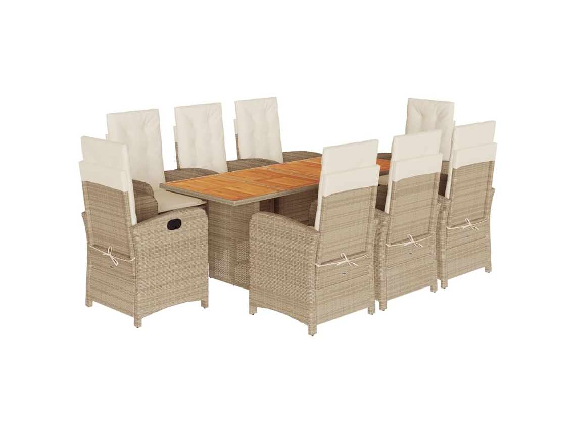 Maison Exclusive - Juego de comedor de jardín de 9 piezas con cojines de mimbre, beige