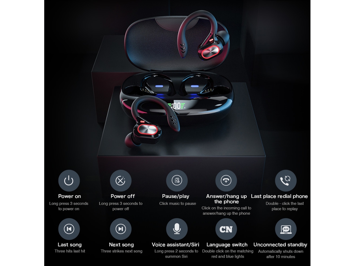 Auriculares Inalámbricos Bluetooth 5.0 Tws Con Micrófono, Control Táctil, Resistentes Al Sudor, Color Negro.