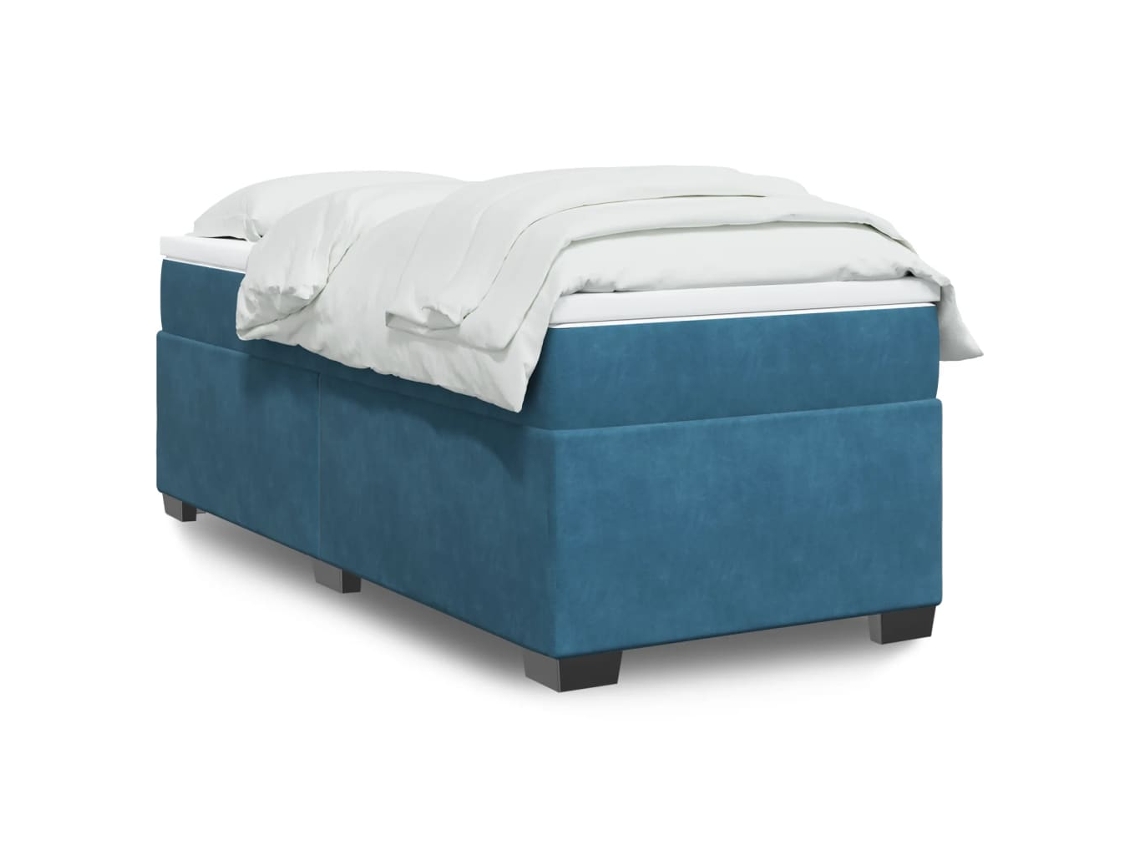 Cama Box Spring Con Colchón Terciopelo Azul Oscuro 90x190 Cm