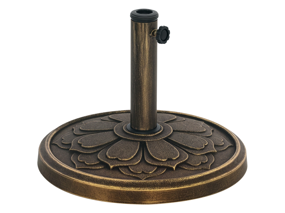 Base para Guarda sol com Design Retrô de Flor de Lótus, 12 Kg de Peso, para Jardim, Pátio e Terraço, Ø46x33 Cm, Cor Bronze.