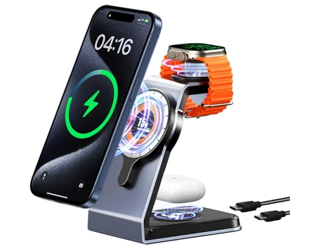 Estación de carga inalámbrica magnética 3 en 1 de 18 W máx. para Apple iPhone/iWatch/Airpods, iPhone15,14,13,12,11 (Pro,Pro Max)/XS/XR/XS, iWatch C...