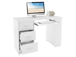 Escritorio Con Tres Cajones Tres Estantes Y Cajón para Teclado 110X49X75 cm Madera Blanca ML-DESIGN