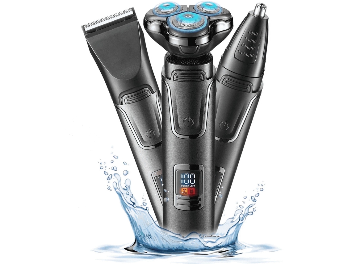 Afeitadora Eléctrica Para Hombres, Recortadora De Barba Inalámbrica 3 En 1, Afeitadora De Pelo De Nariz Facial Impermeable, Negra