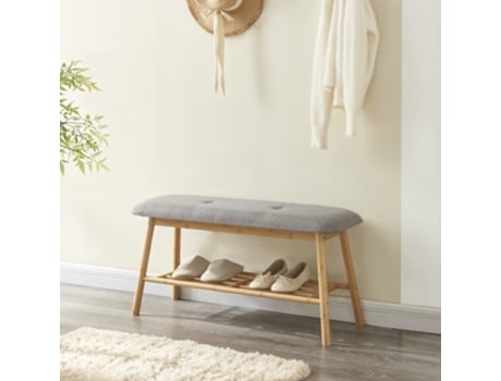 Banco Zapatero Römnitz estante para 3 pares bambú tela 45 x 90 x 30 cm - Gris y Color natural [EN.CASA]