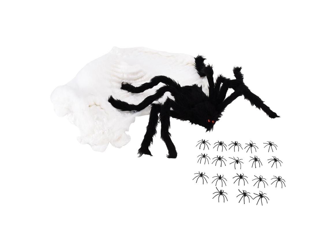 Araña Decorativa Con Telaraña Falsa Para Decoración De Halloween Y Fiestas Espeluznantes.