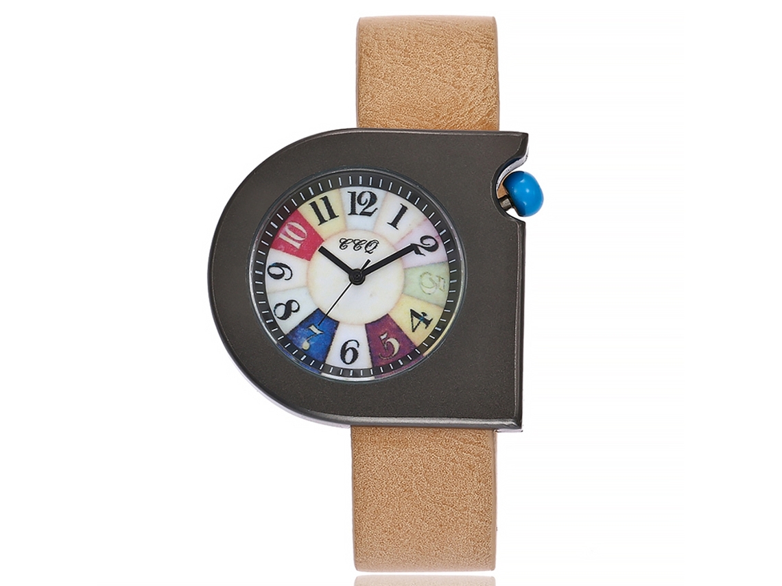 Reloj De Pulsera Ccq Para Mujer, Modelo C214, Con Correa De Pu, Esfera Giratoria Y Movimiento De Cuarzo.