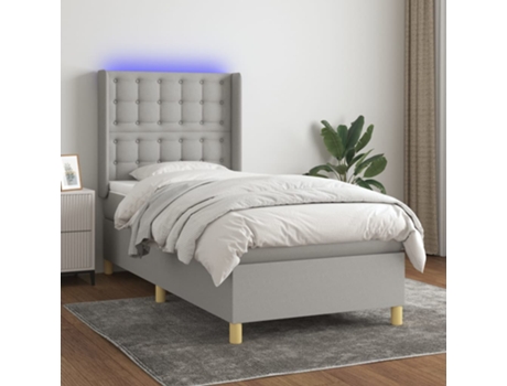 MAISON EXCLUSIVE Cama con somier con colchón y LED 90x190 cm Tela gris claro