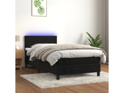 Cama Box Spring Colchón Y Led Terciopelo Negro 80x200 Cm