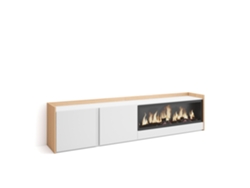 Mueble para TV, 212x35x50cm, para televisores de hasta 80'', chimenea eléctrica XXL, blanco y roble claro.