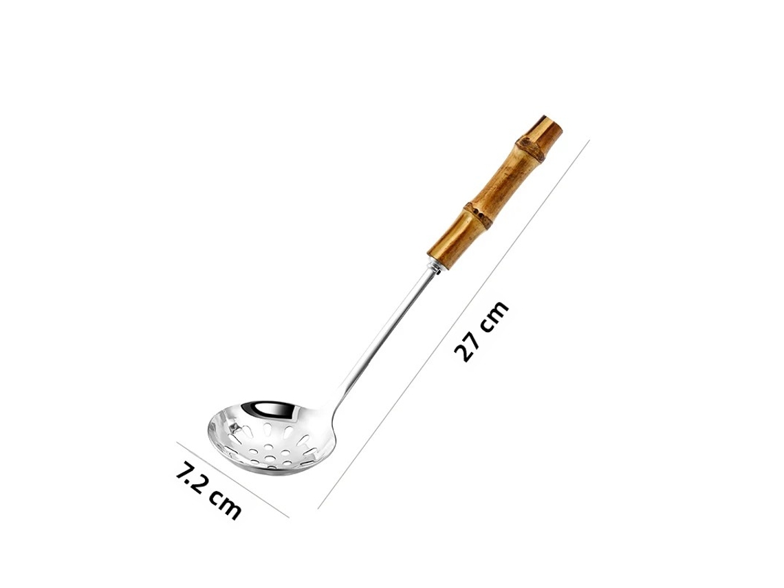 (colador Plateado Tamaño L) Cuchara Para Pasta De Acero Inoxidable 304 Con Mango De Bambú, Práctica Cuchara Para Sopa