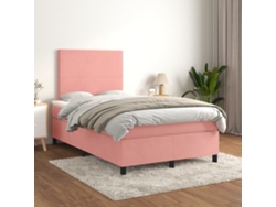 Cama Box Spring Con Colchón Terciopelo Rosa 120x200 Cm