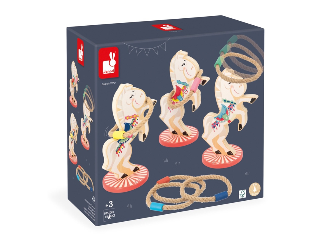 Juego de lanzamiento de aros Janod, juego de agilidad con caballos de madera para niños