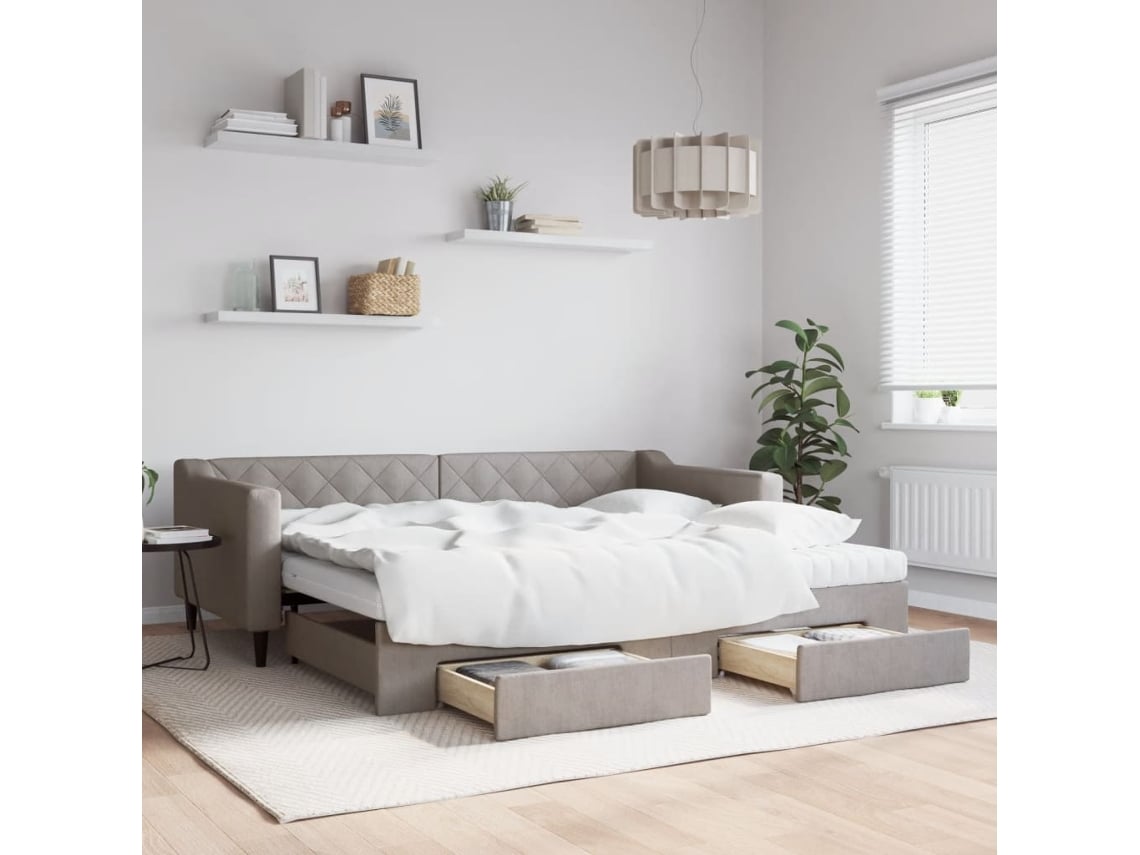 Sofá Cama Nido Con Cajones Tela Gris Taupe 90x200 Cm