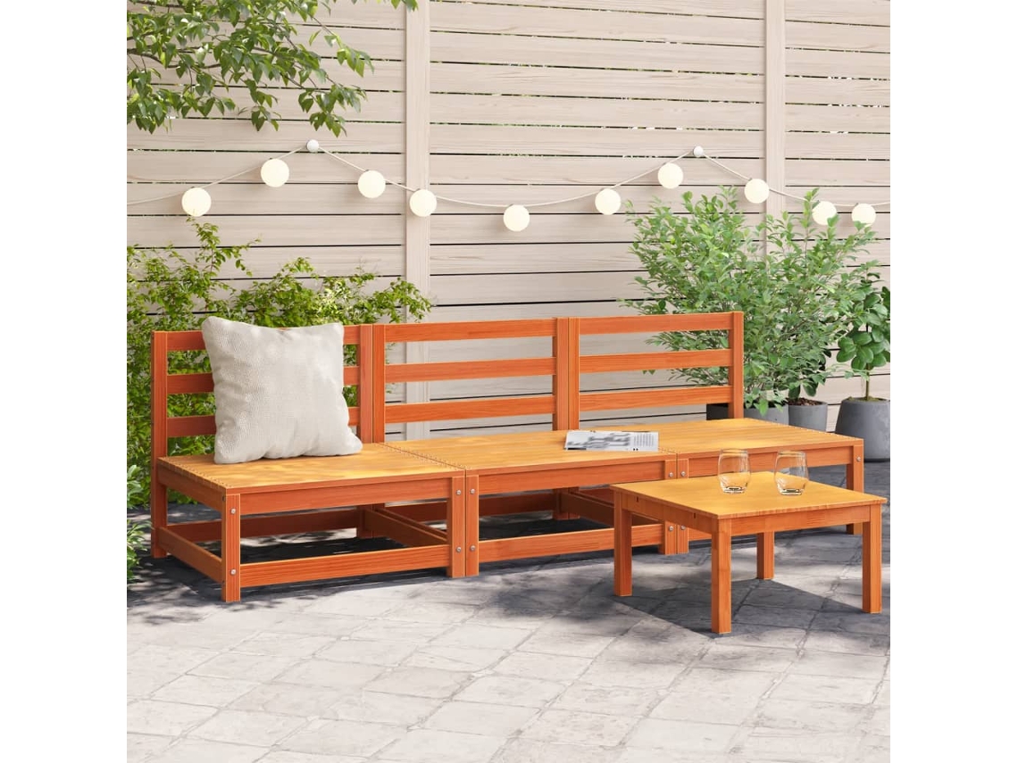 3 sofás de jardín sin brazos de pino macizo color marrón miel Lovely Home