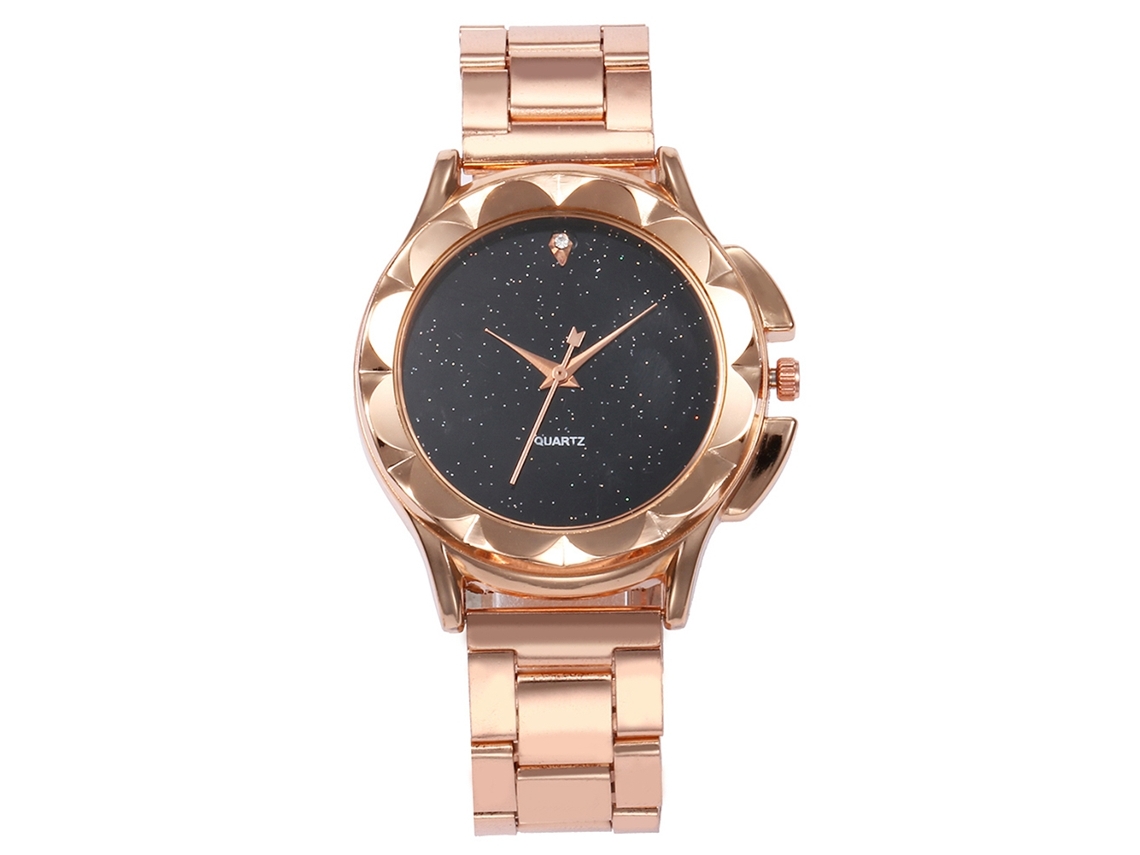 Reloj De Mujer Vansvar, Correa De Aleación, Cuarzo, Estampado Floral, Diamantes De Imitación, A La Moda, Negro.